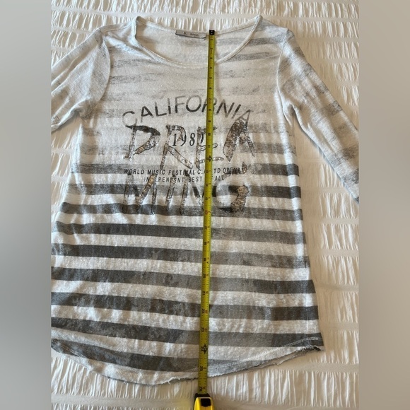 MONARI 100% Linen California Dreaming Long Sleeve Pullover Top Silver Metallic - Picture 11 of 11